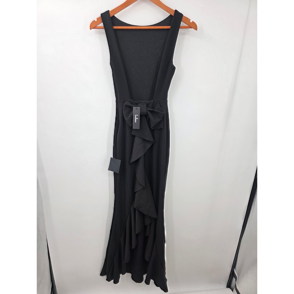 Lulus Exquisite Refinement Black Backless Bow Ruffled Maxi Dress Size XS - Picture 8 of 9